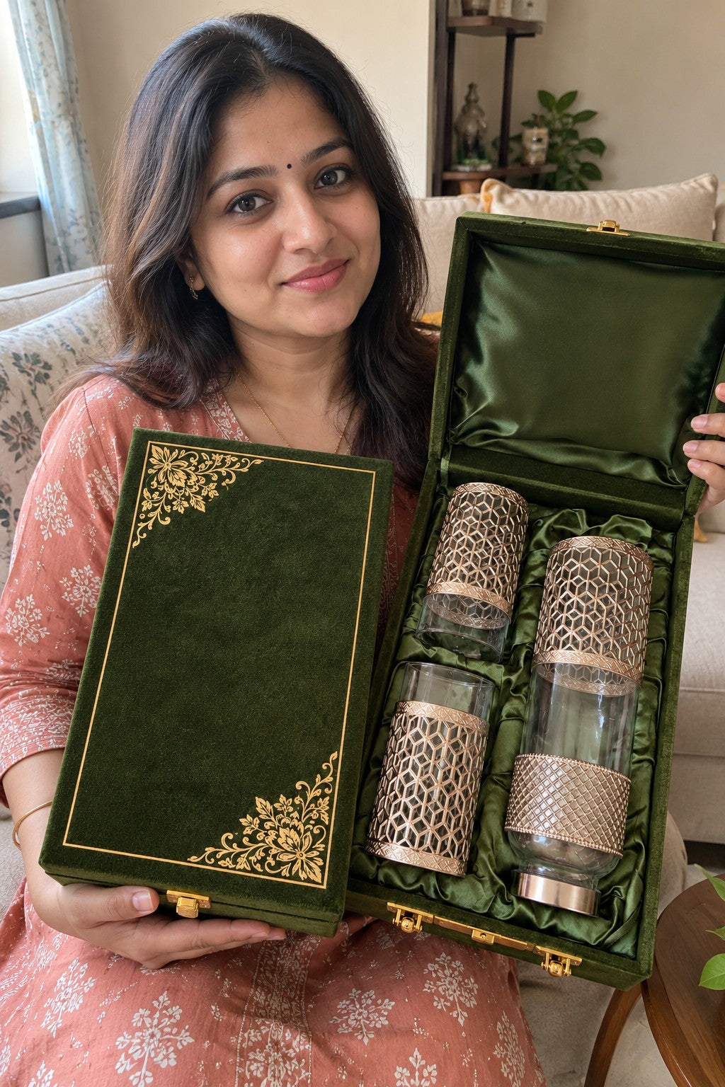 Silver Lattice Glass Bottle & Tumbler Gift Set, 1 L