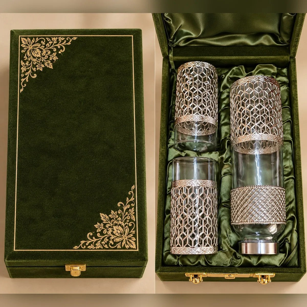 Silver Lattice Glass Bottle & Tumbler Gift Set, 1 L
