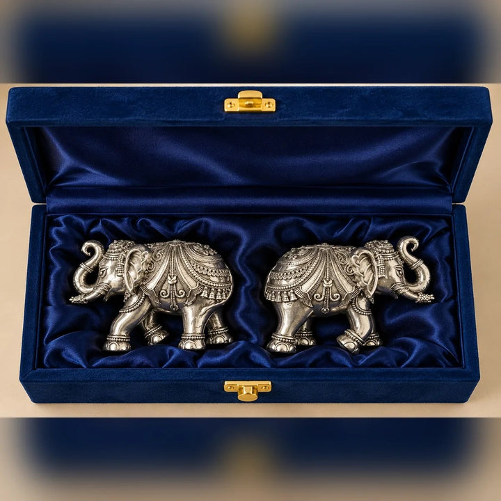 Premium Antique Silver Finish Elephant Pair, 3 Inch