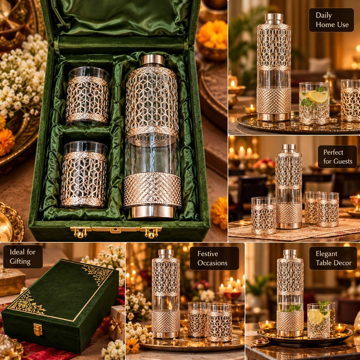 Silver Lattice Glass Bottle & Tumbler Gift Set, 1 L