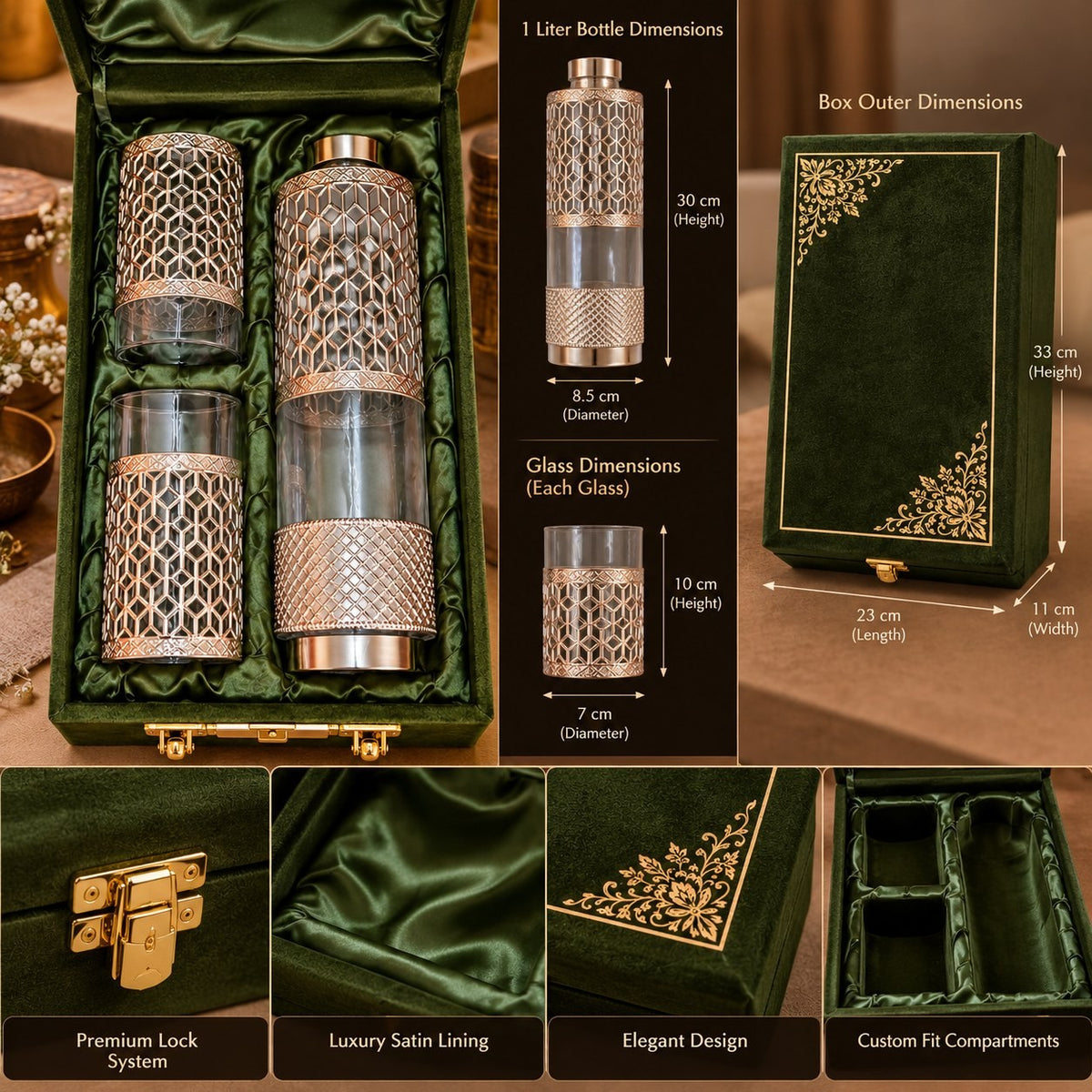 Silver Lattice Glass Bottle & Tumbler Gift Set, 1 L